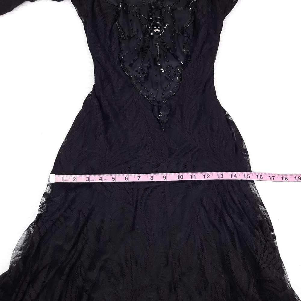 Karen Okada David Howard Climax vintage beaded lace midi dress witchy black - Picture 6 of 12